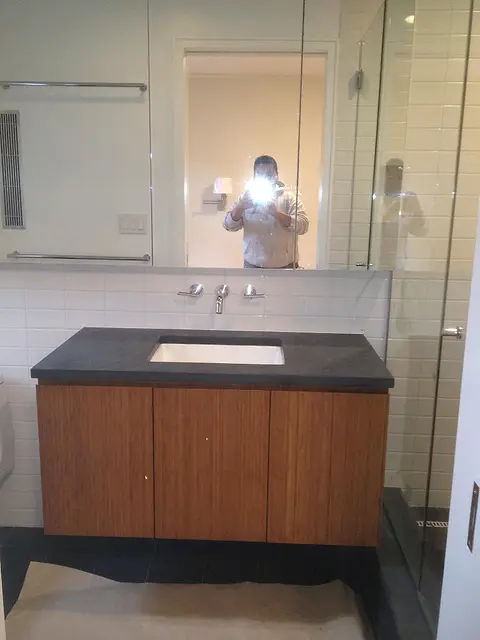 Floating wood vanity