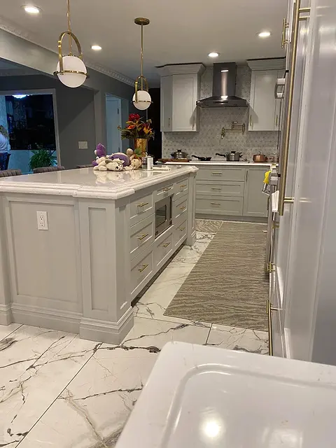 Island with pendant lights