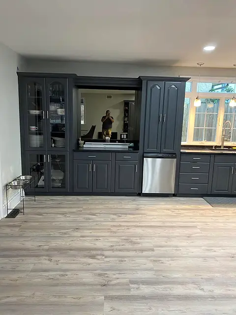 Navy hutch with glass doors