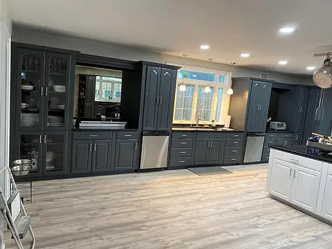 Navy cabinets, full wall