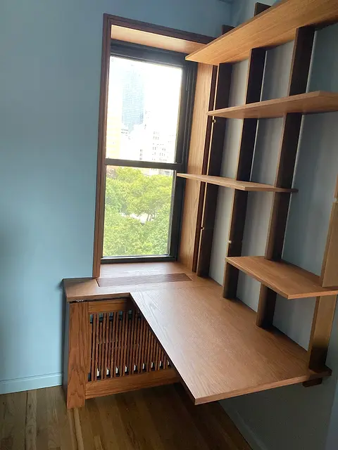 Oak shelves with fold-down desk