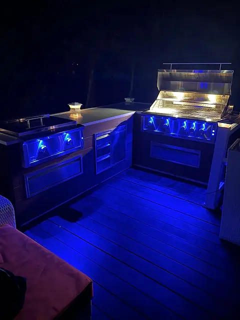 Outdoor kitchen at night