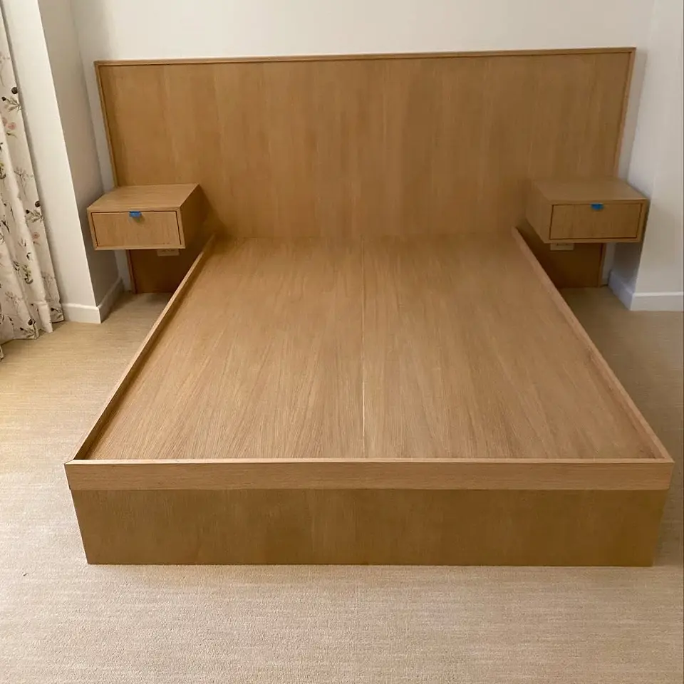 Platform bed with floating nightstands