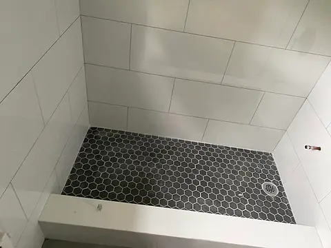Shower floor, hex mosaic