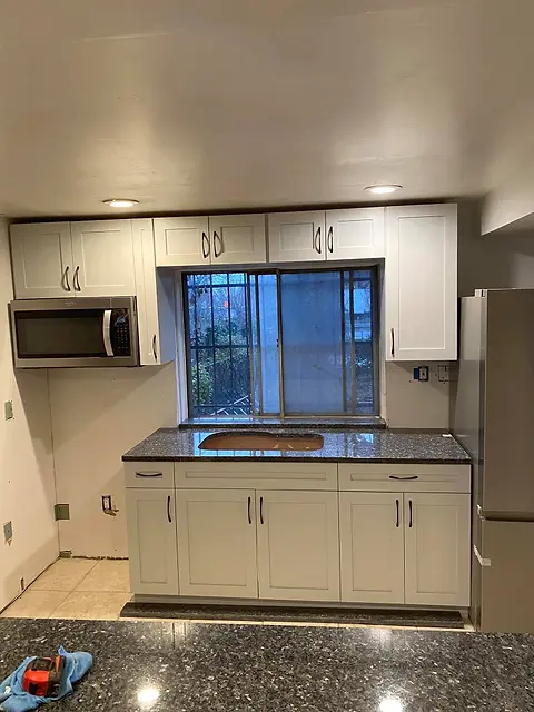 White kitchen under the window